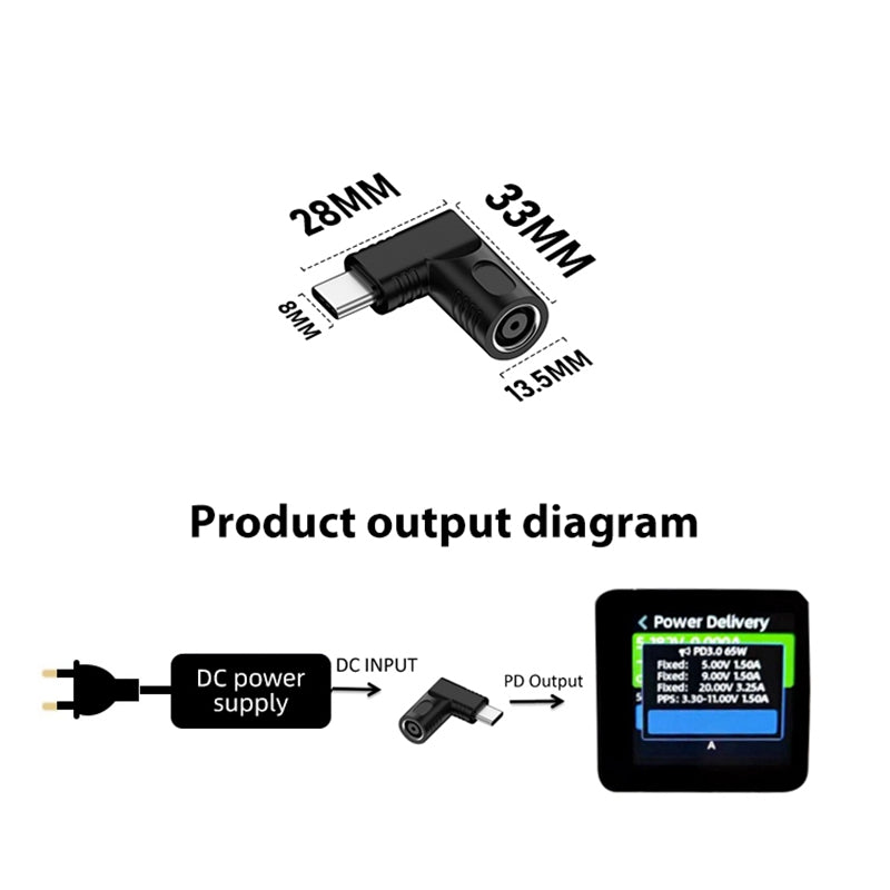 DC 4.0x1.7mm to Type-C PD 65W Mini Power Adapter for Mobile Phone / Tablet / Laptop PVC Converter