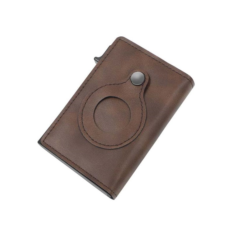 PU Leather RFID Blocking Automatic Pop Up Card Holder Wallet for AirTag Case Purse