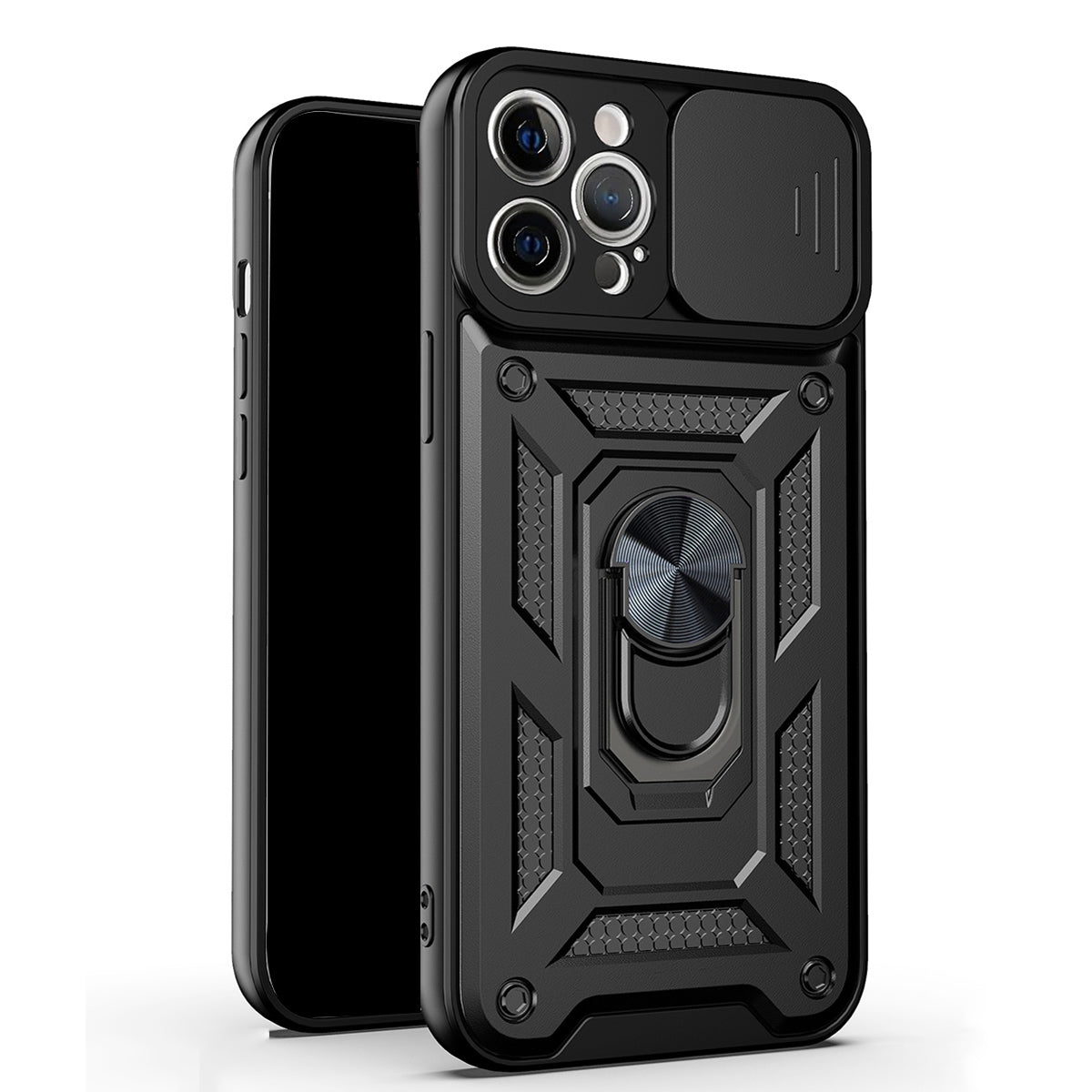 Camera Push Window Phone Case Cover with Kickstand Ring Holder for iPhone 12 Pro Max