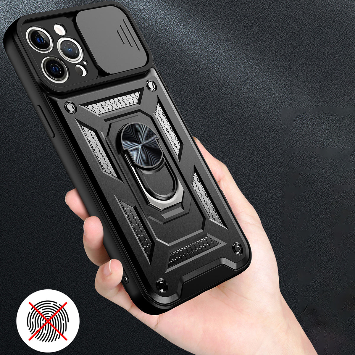 Camera Push Window Phone Case Cover with Kickstand Ring Holder for iPhone 12 Pro Max