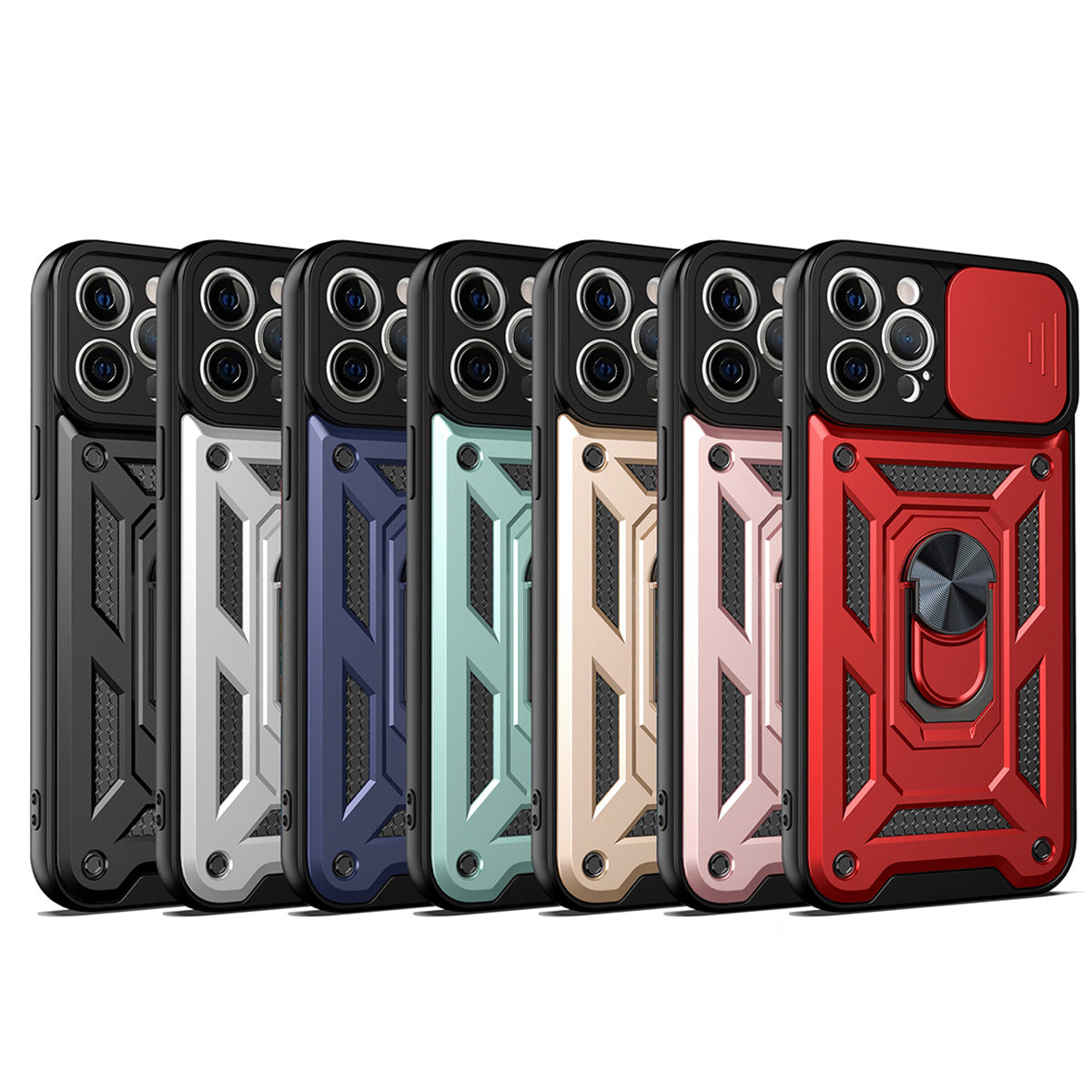 Camera Push Window Phone Case Cover with Kickstand Ring Holder for iPhone 12 Pro Max