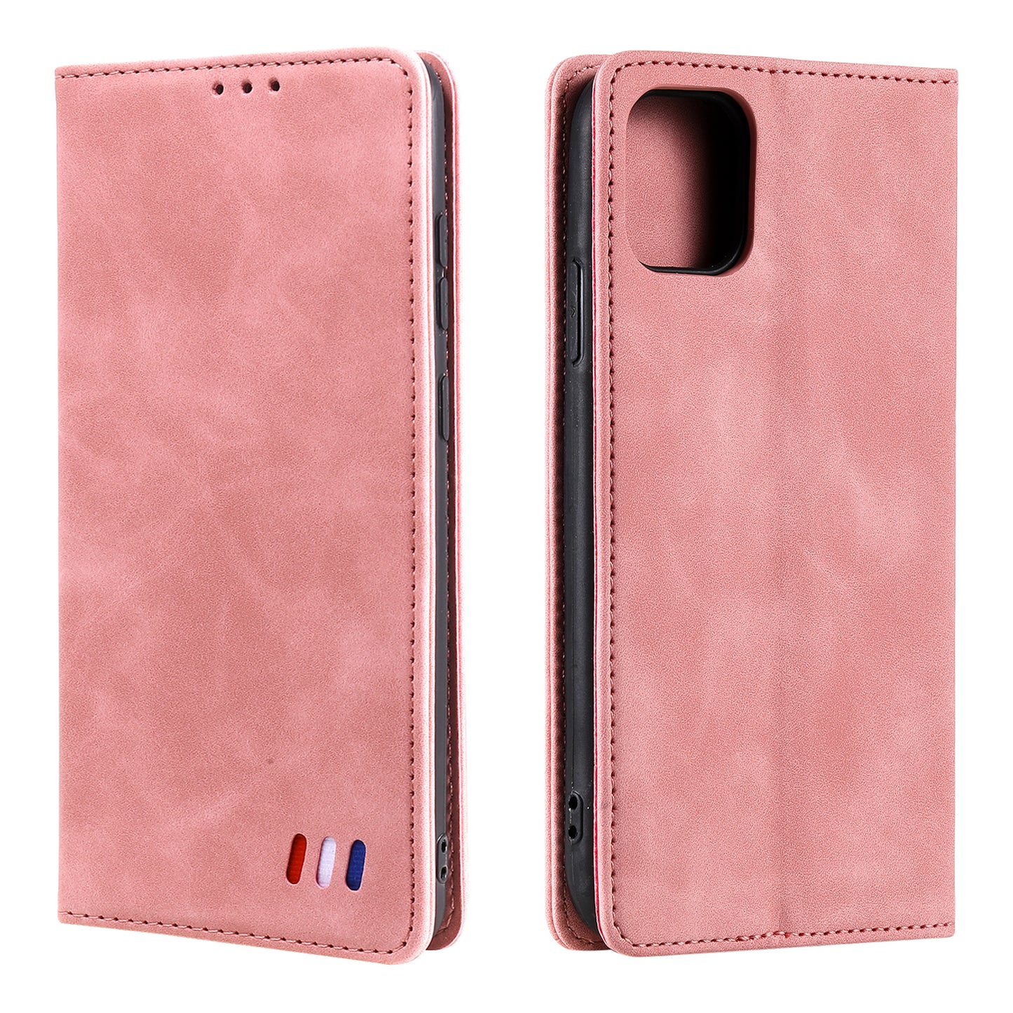 001 Series Auto-absorbed Skin-touch Feeling Leather Full-Protection Phone Case with Stand Design for iPhone 13 Pro 6.1 inch