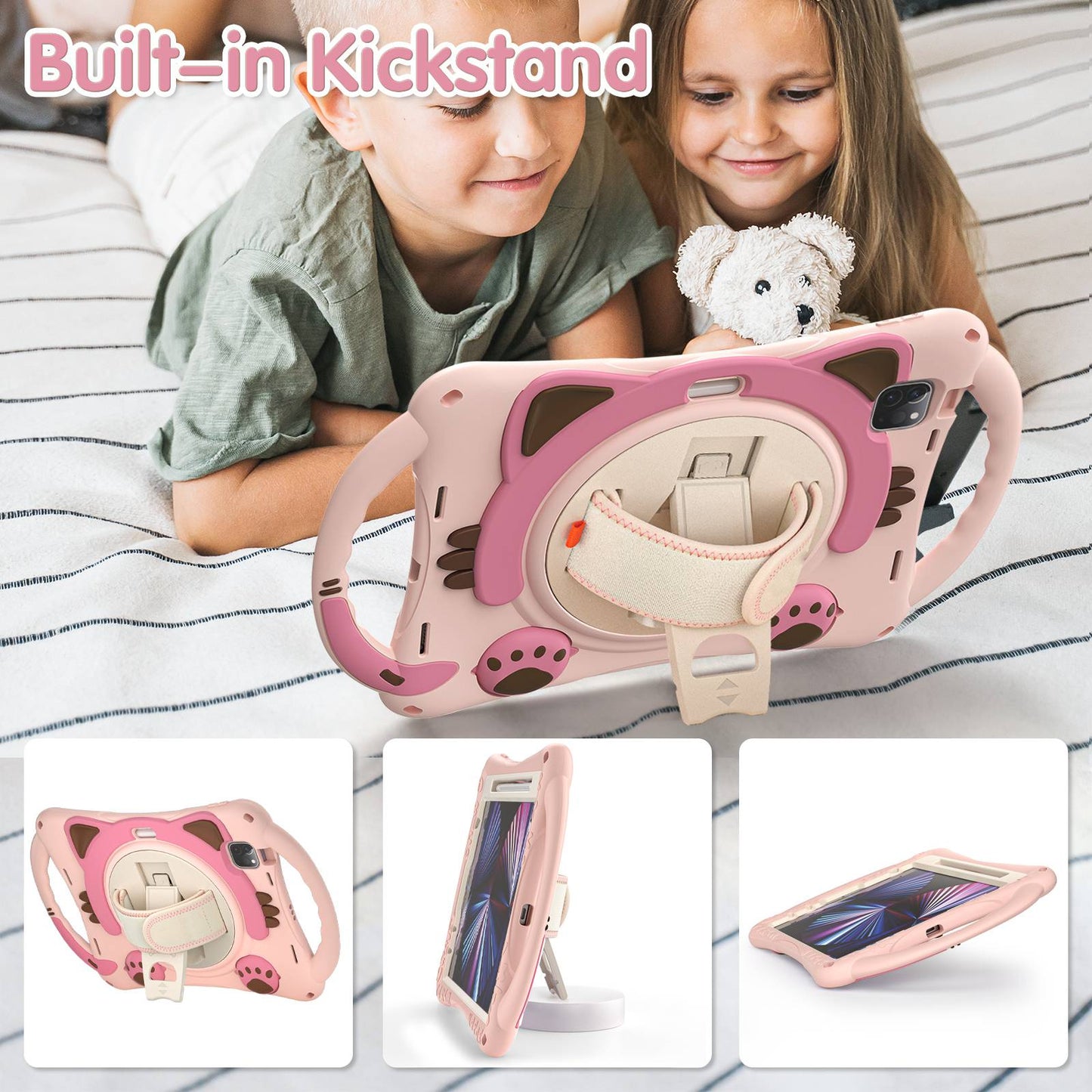 For iPad Air (2022)/(2020)/iPad Pro 11-inch (2021)/(2020)/(2018) PC + Silicone Tablet Case Hand Strap Kickstand Protective Cover with Pencil Holder