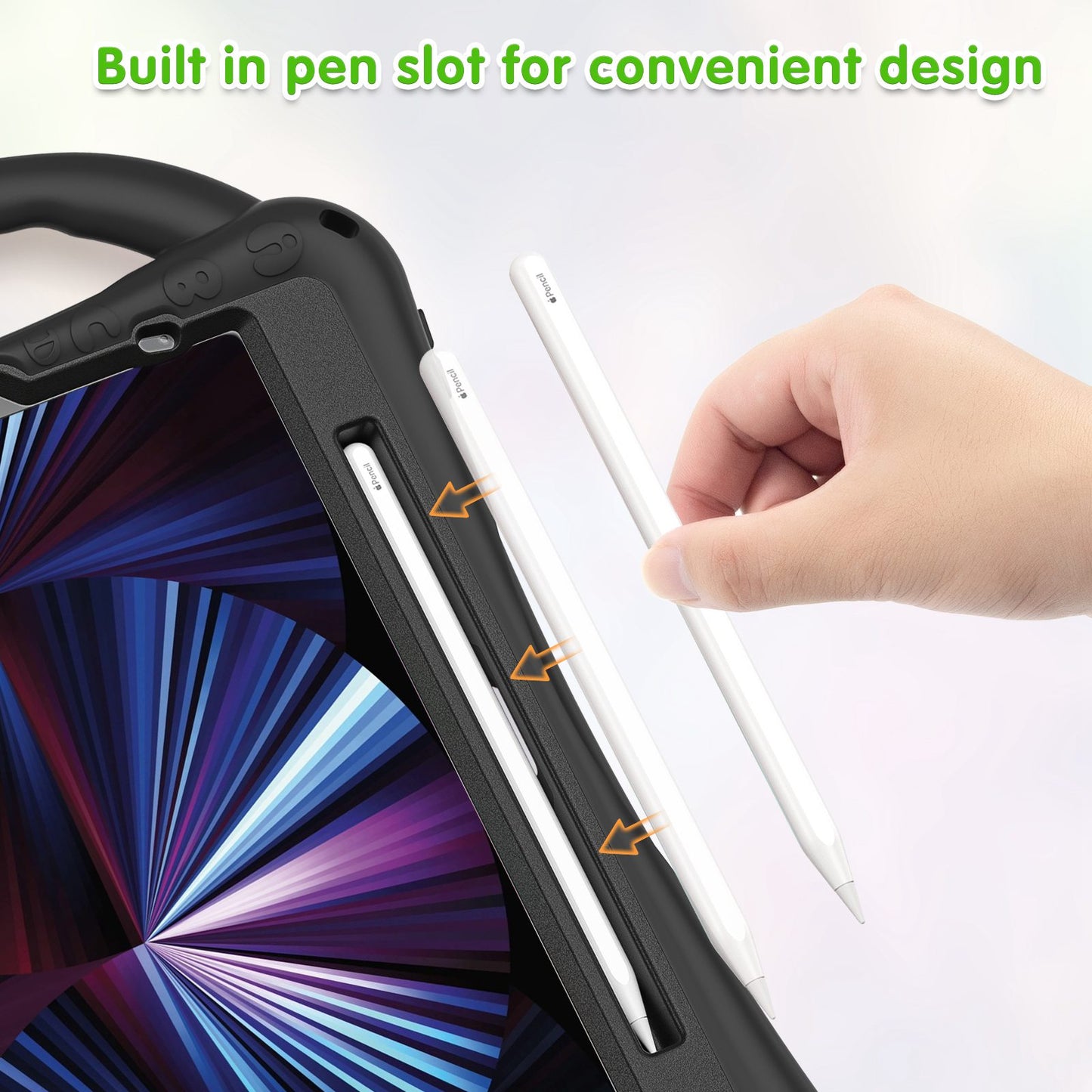 For iPad Air (2022)/(2020)/iPad Pro 11-inch (2021)/(2020)/(2018) PC + Silicone Tablet Case Hand Strap Kickstand Protective Cover with Pencil Holder