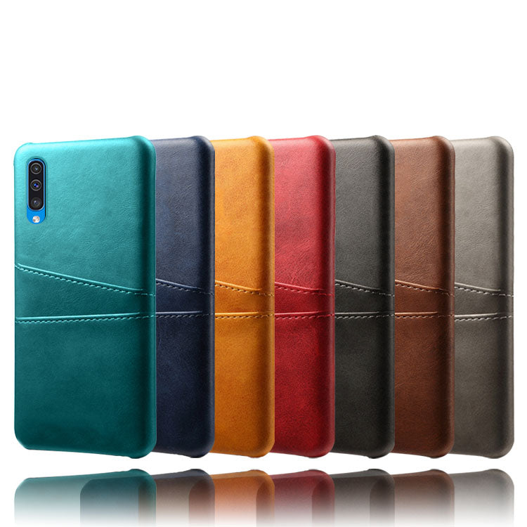 Dual Card Slots PU Leather Coated PC Mobile Phone Shell for Samsung Galaxy A50 / A50s / A30s