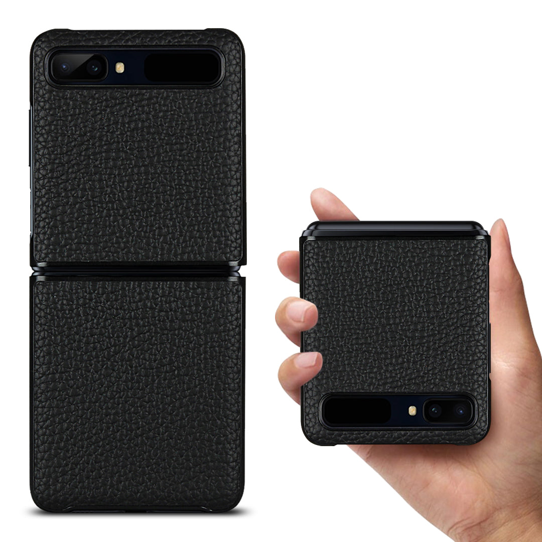 For Samsung Galaxy Z Flip Litchi Texture Genuine Leather + TPU Shockproof Folding Anti-Drop Phone Case