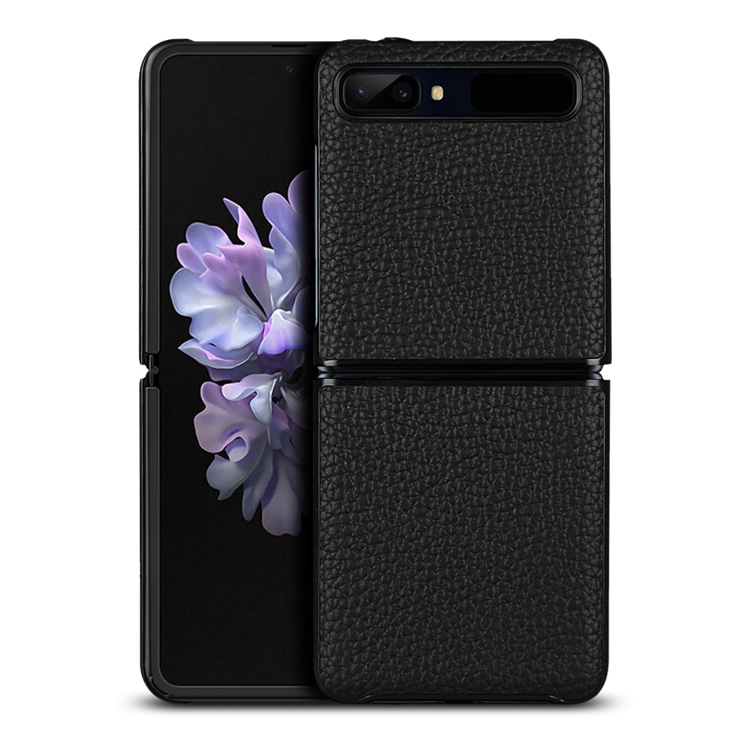 For Samsung Galaxy Z Flip Litchi Texture Genuine Leather + TPU Shockproof Folding Anti-Drop Phone Case