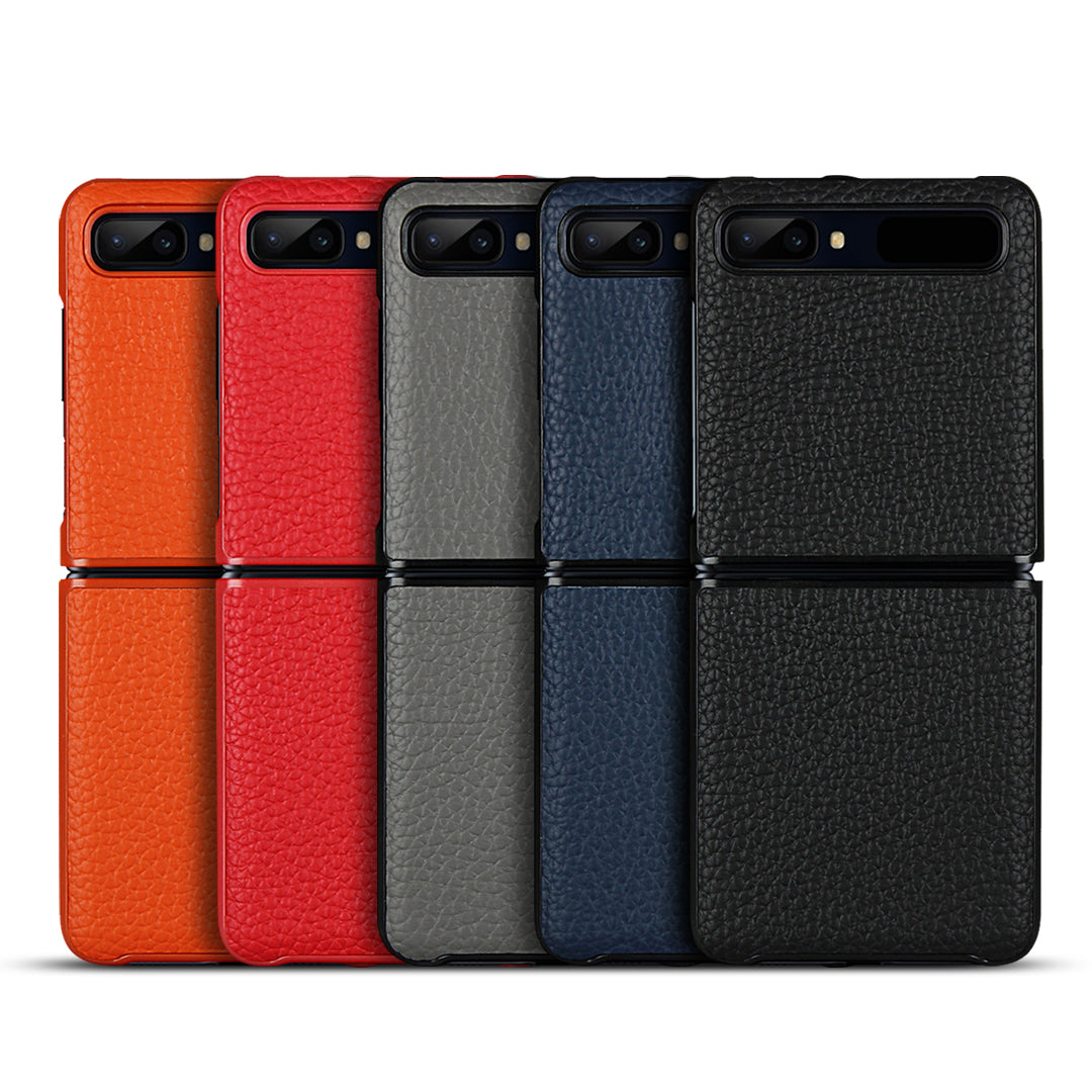 For Samsung Galaxy Z Flip Litchi Texture Genuine Leather + TPU Shockproof Folding Anti-Drop Phone Case