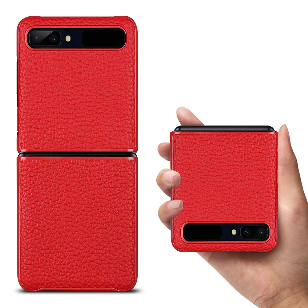 For Samsung Galaxy Z Flip Litchi Texture Genuine Leather + TPU Shockproof Folding Anti-Drop Phone Case