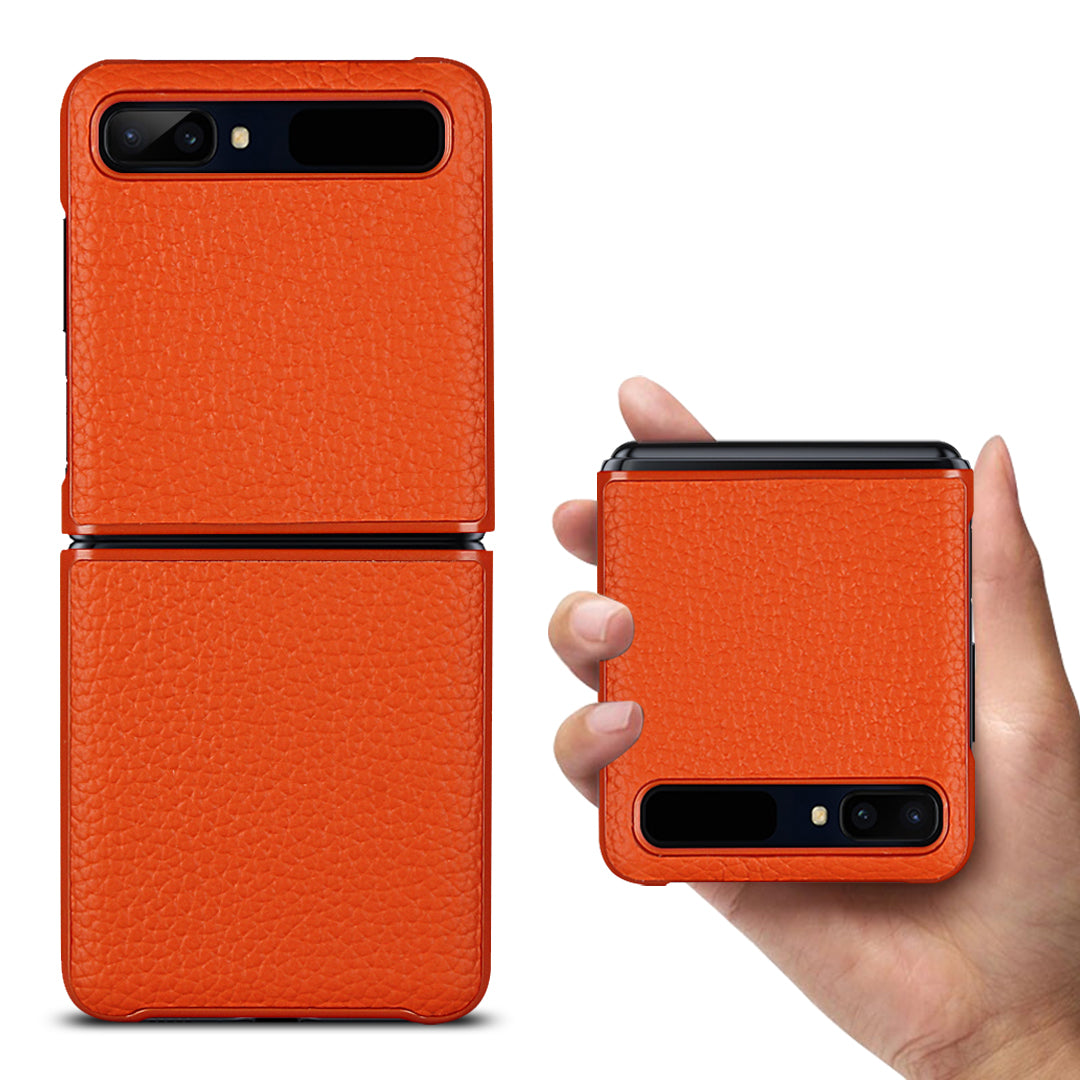 For Samsung Galaxy Z Flip Litchi Texture Genuine Leather + TPU Shockproof Folding Anti-Drop Phone Case