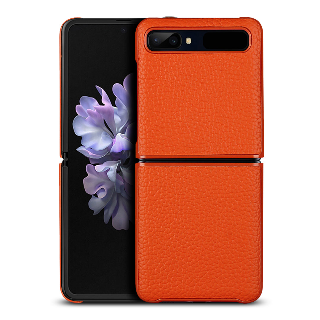 For Samsung Galaxy Z Flip Litchi Texture Genuine Leather + TPU Shockproof Folding Anti-Drop Phone Case