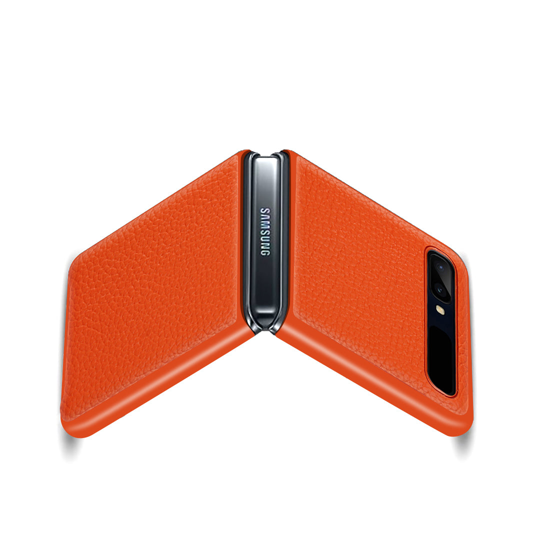For Samsung Galaxy Z Flip Litchi Texture Genuine Leather + TPU Shockproof Folding Anti-Drop Phone Case