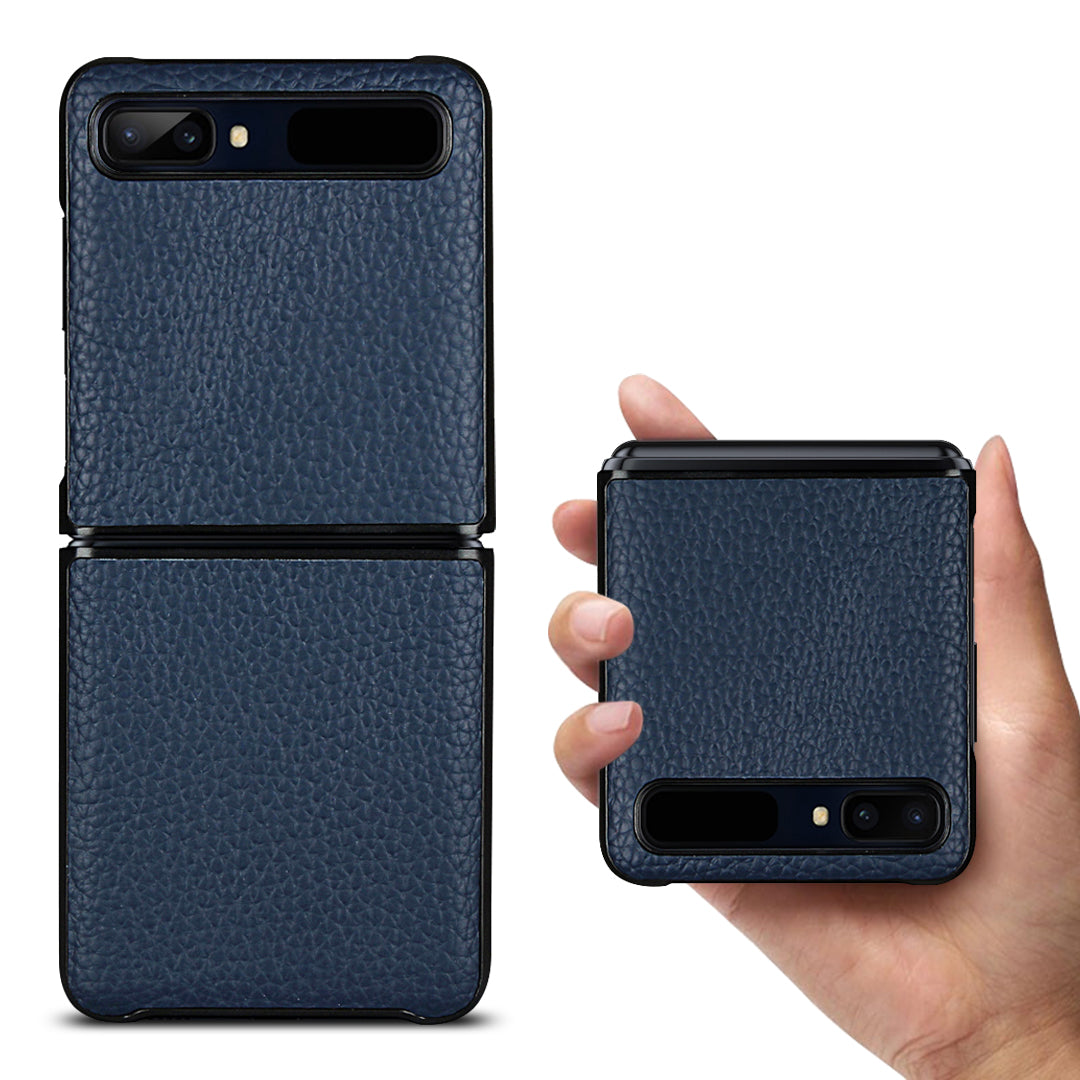 For Samsung Galaxy Z Flip Litchi Texture Genuine Leather + TPU Shockproof Folding Anti-Drop Phone Case