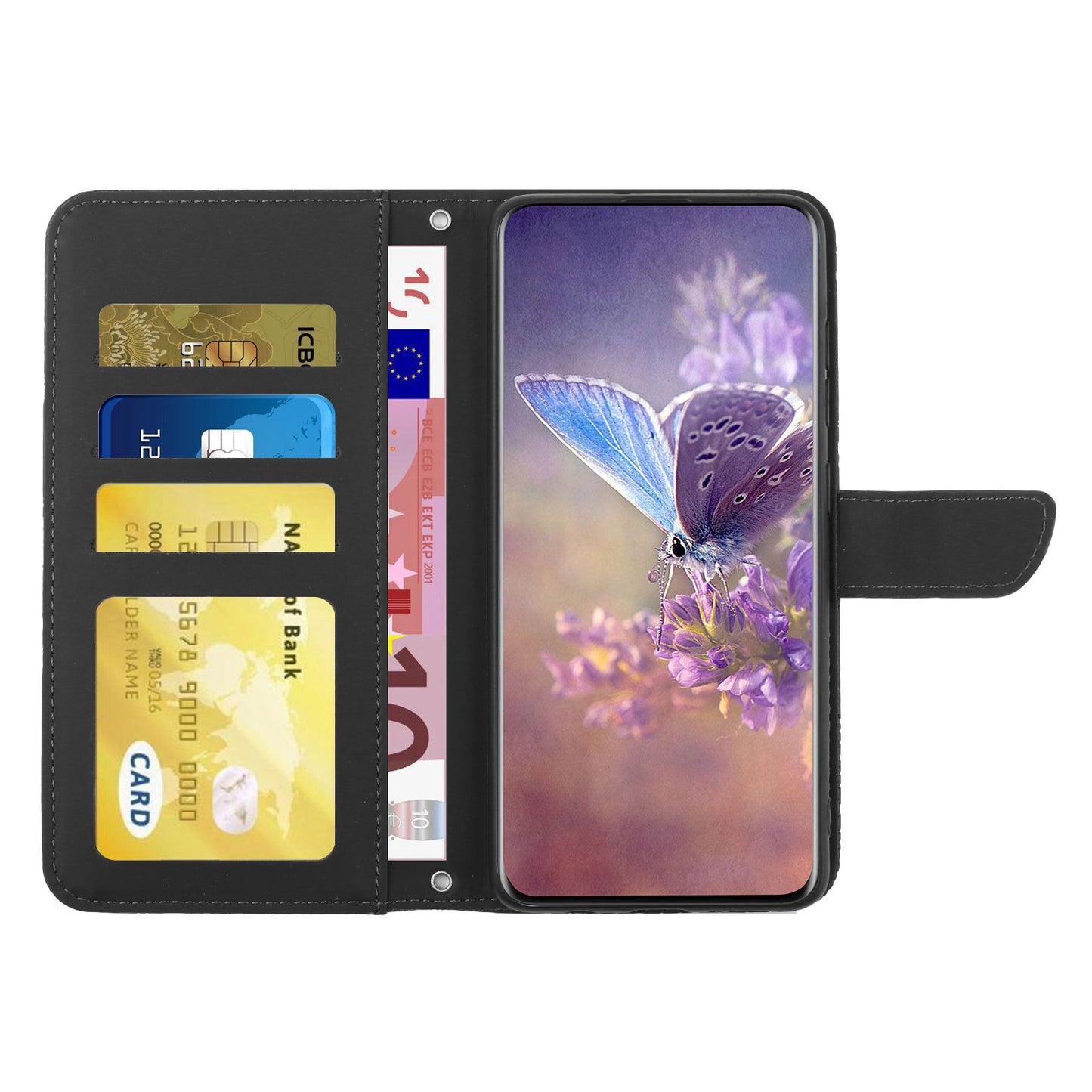 For Samsung Galaxy A41 (Global Version) Butterfly Flower Imprinted PU Leather Wallet Phone Cover TPU Inner Shell Skin-touch Feeling Stand Folio Case with Strap