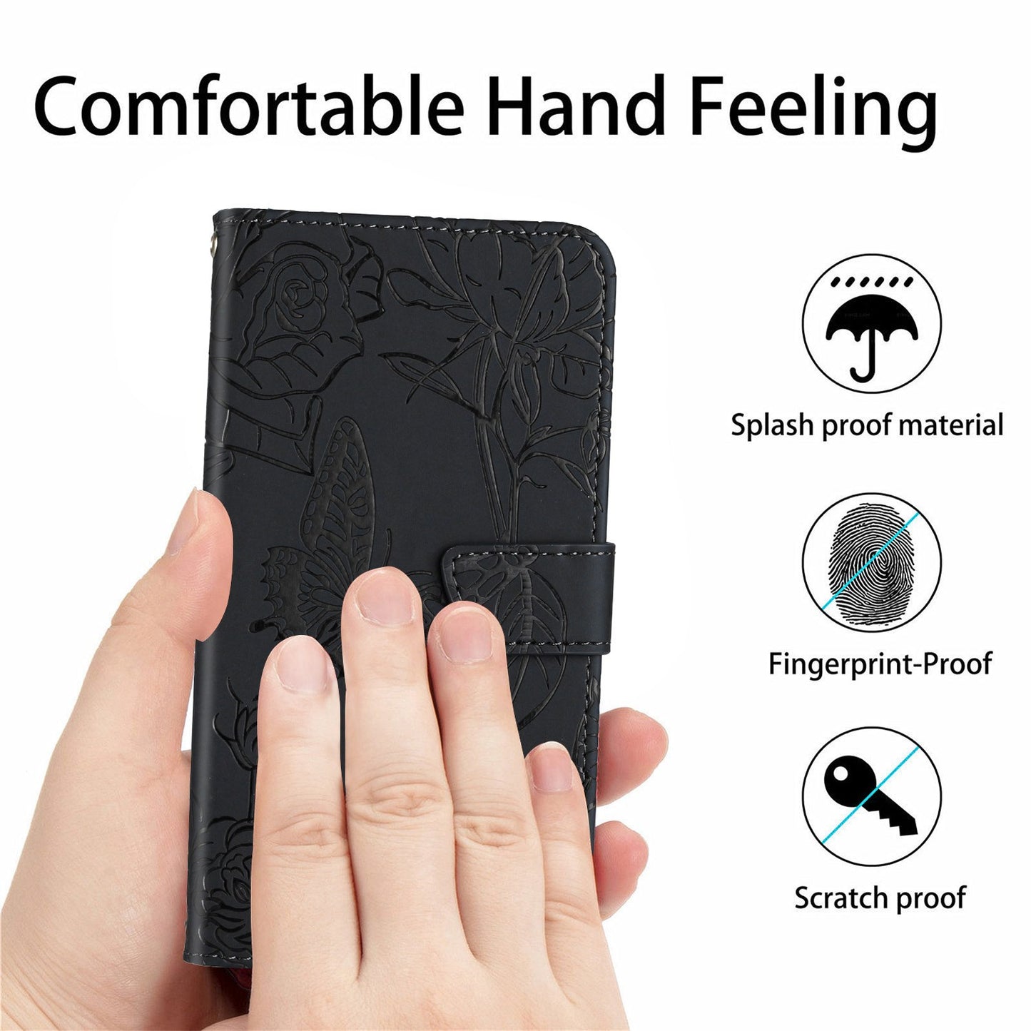 For Samsung Galaxy A41 (Global Version) Butterfly Flower Imprinted PU Leather Wallet Phone Cover TPU Inner Shell Skin-touch Feeling Stand Folio Case with Strap