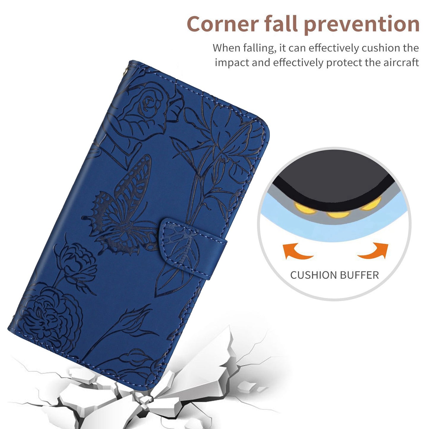 For Samsung Galaxy A41 (Global Version) Butterfly Flower Imprinted PU Leather Wallet Phone Cover TPU Inner Shell Skin-touch Feeling Stand Folio Case with Strap