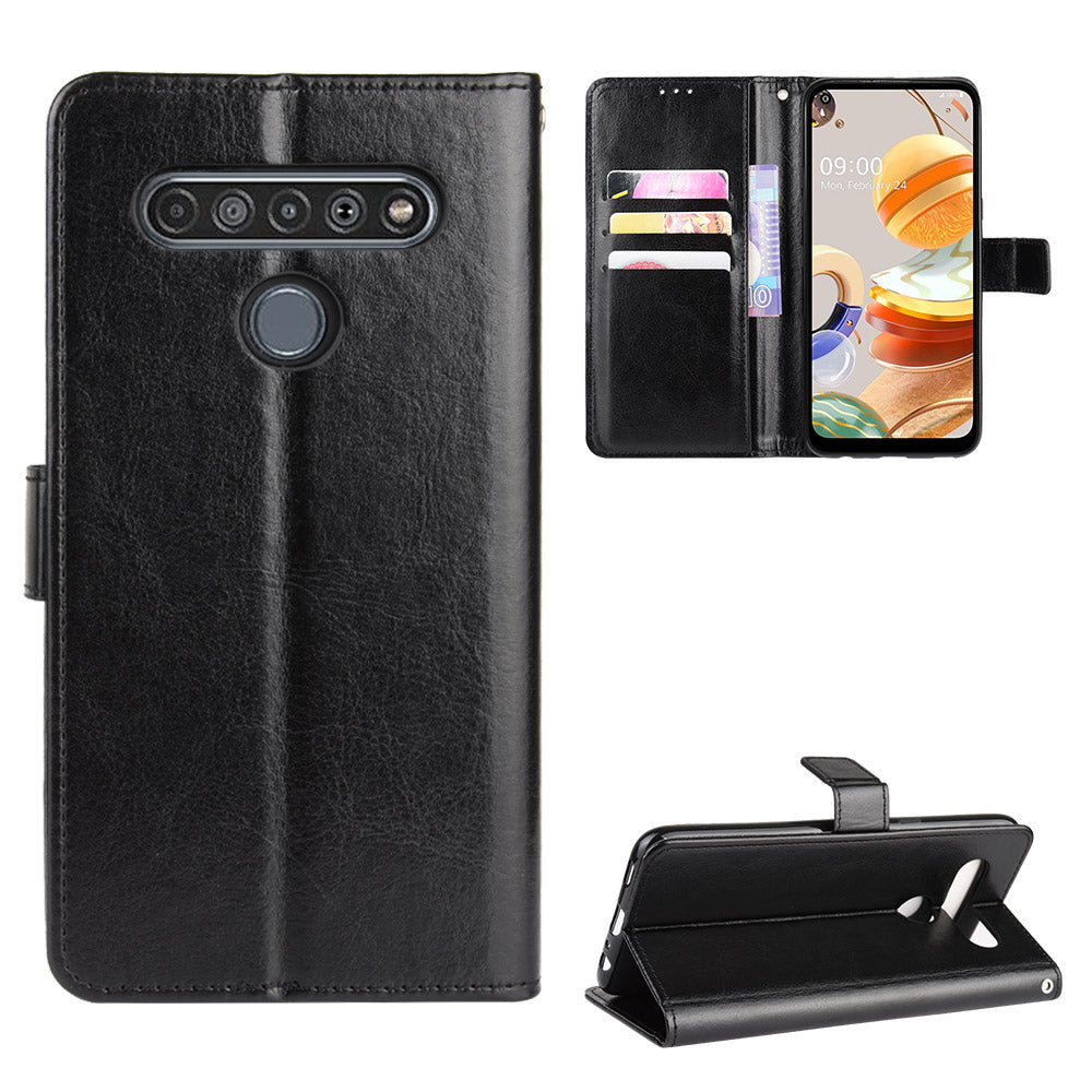 Crazy Horse Wallet Stand Leather Case with Strap for LG K61
