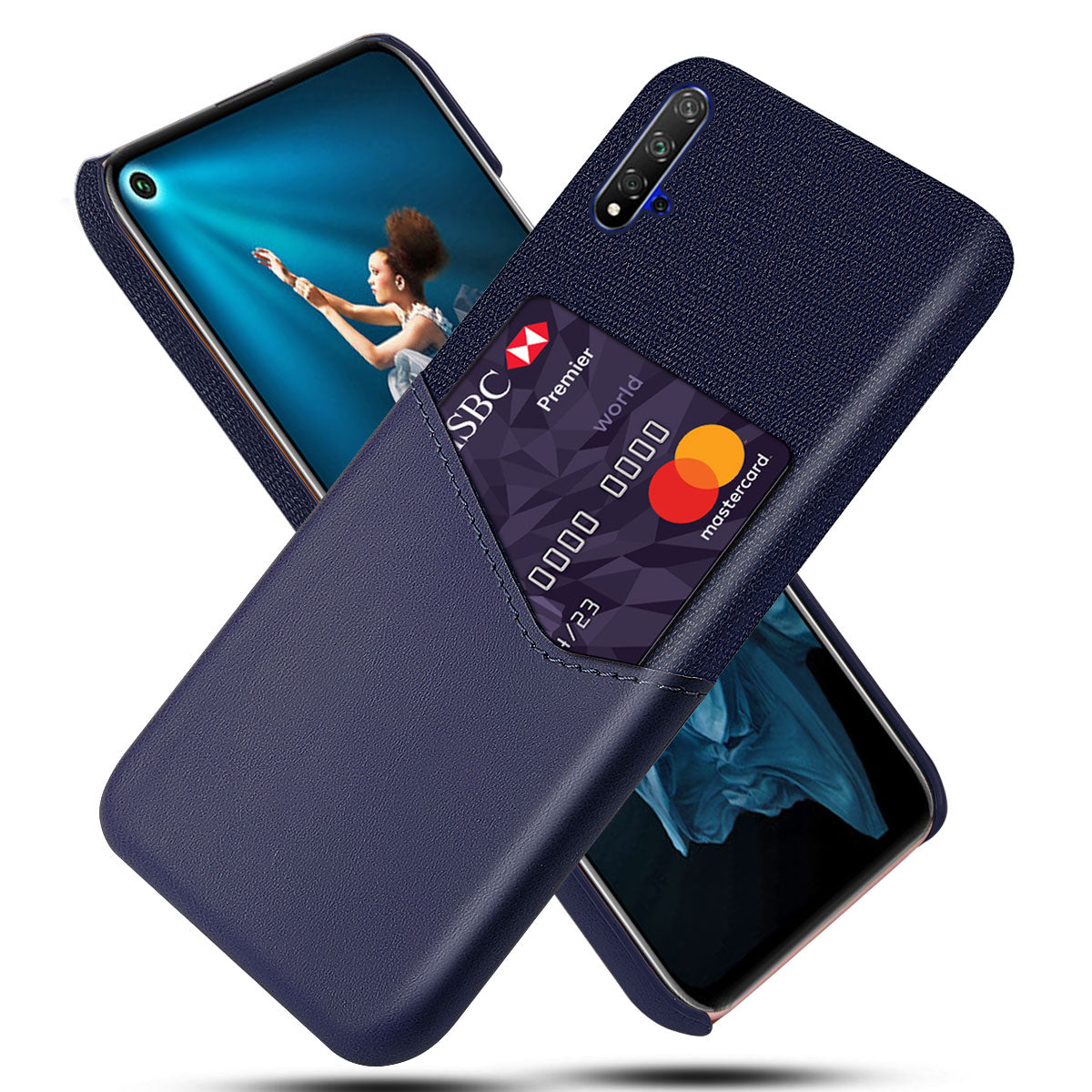 KSQ PC + PU + Cloth Hybrid Phone Back Shell Case with Card Slot for Huawei Honor 20/Honor 20S/nova 5T