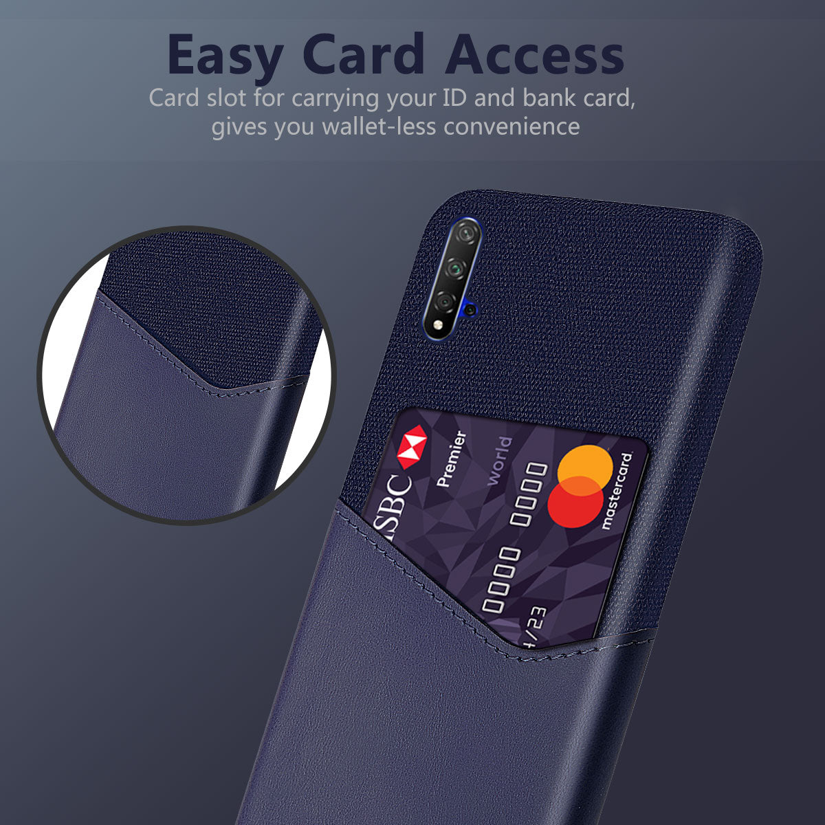 KSQ PC + PU + Cloth Hybrid Phone Back Shell Case with Card Slot for Huawei Honor 20/Honor 20S/nova 5T
