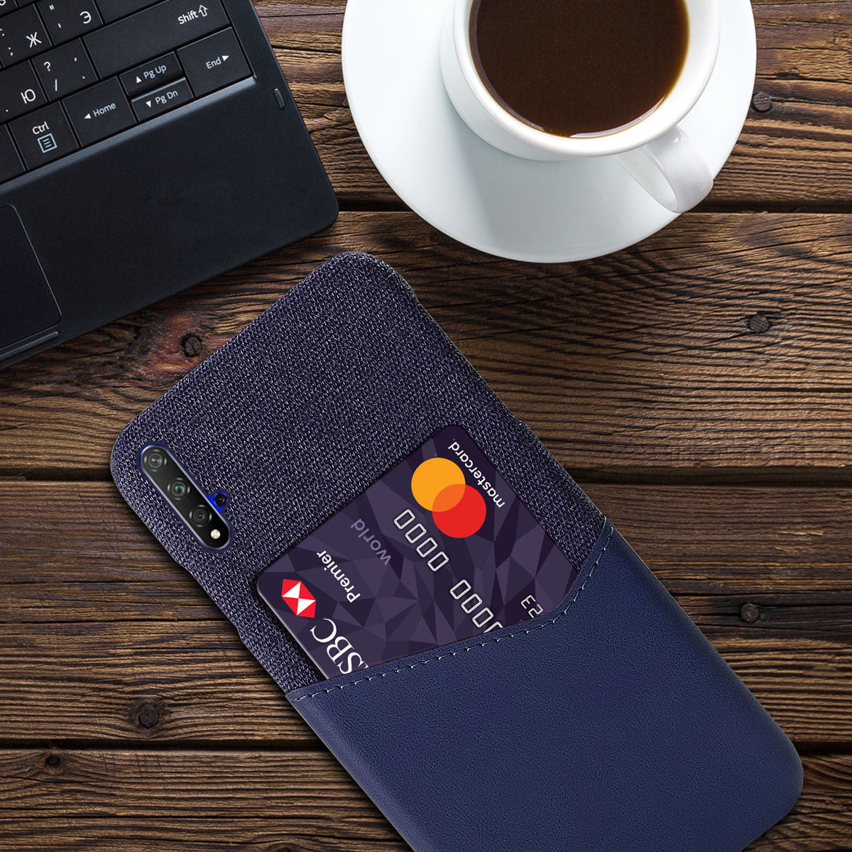 KSQ PC + PU + Cloth Hybrid Phone Back Shell Case with Card Slot for Huawei Honor 20/Honor 20S/nova 5T