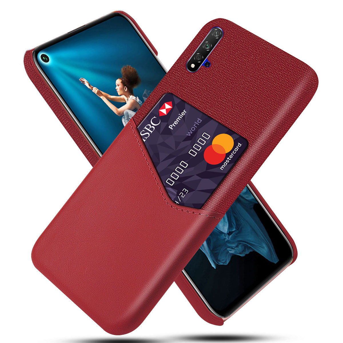 KSQ PC + PU + Cloth Hybrid Phone Back Shell Case with Card Slot for Huawei Honor 20/Honor 20S/nova 5T