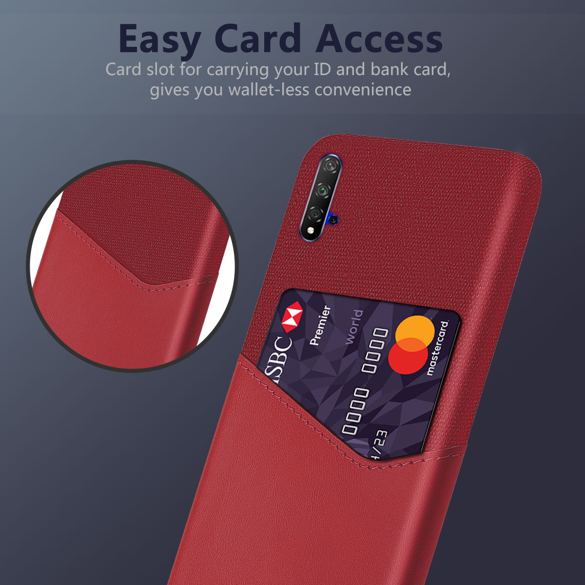 KSQ PC + PU + Cloth Hybrid Phone Back Shell Case with Card Slot for Huawei Honor 20/Honor 20S/nova 5T