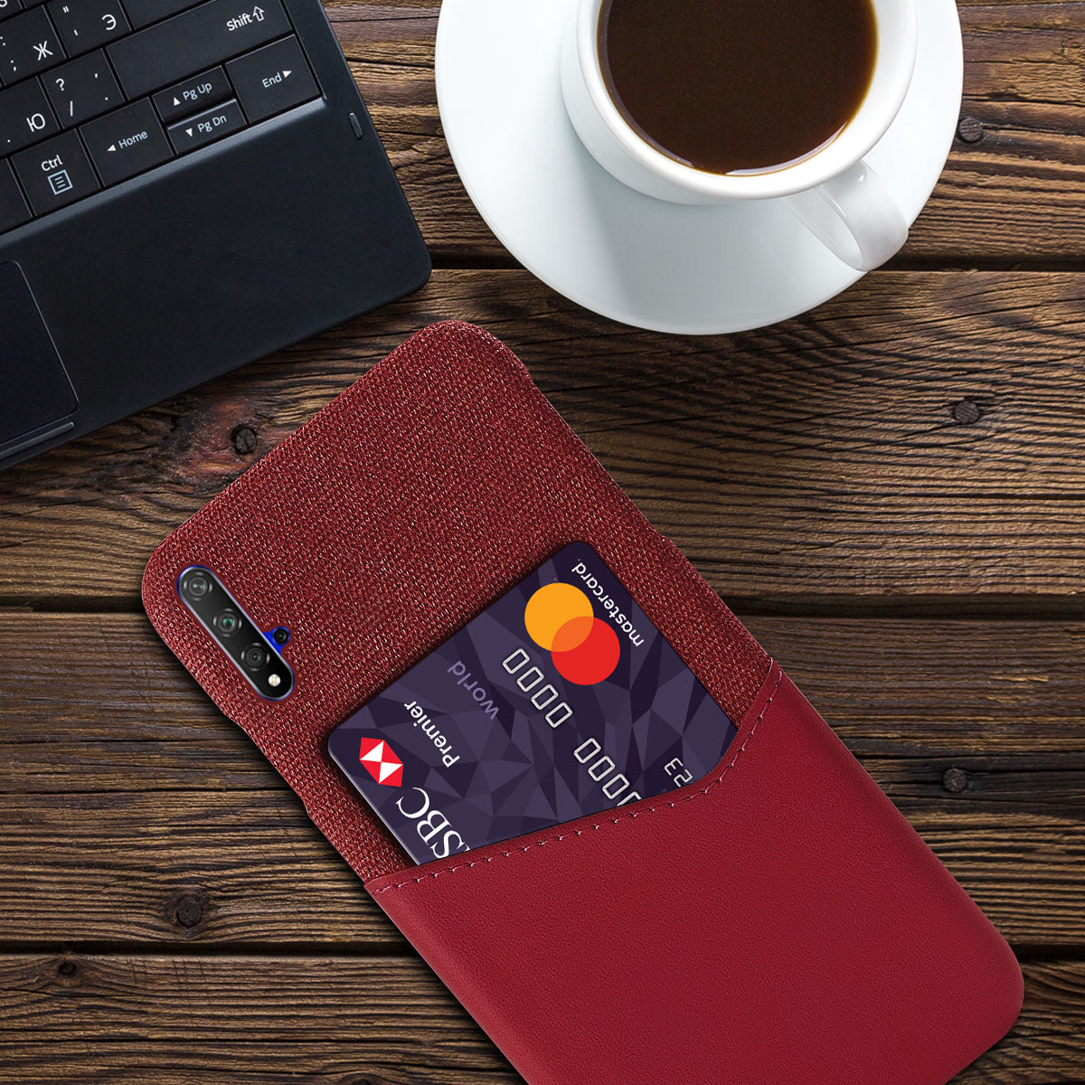 KSQ PC + PU + Cloth Hybrid Phone Back Shell Case with Card Slot for Huawei Honor 20/Honor 20S/nova 5T