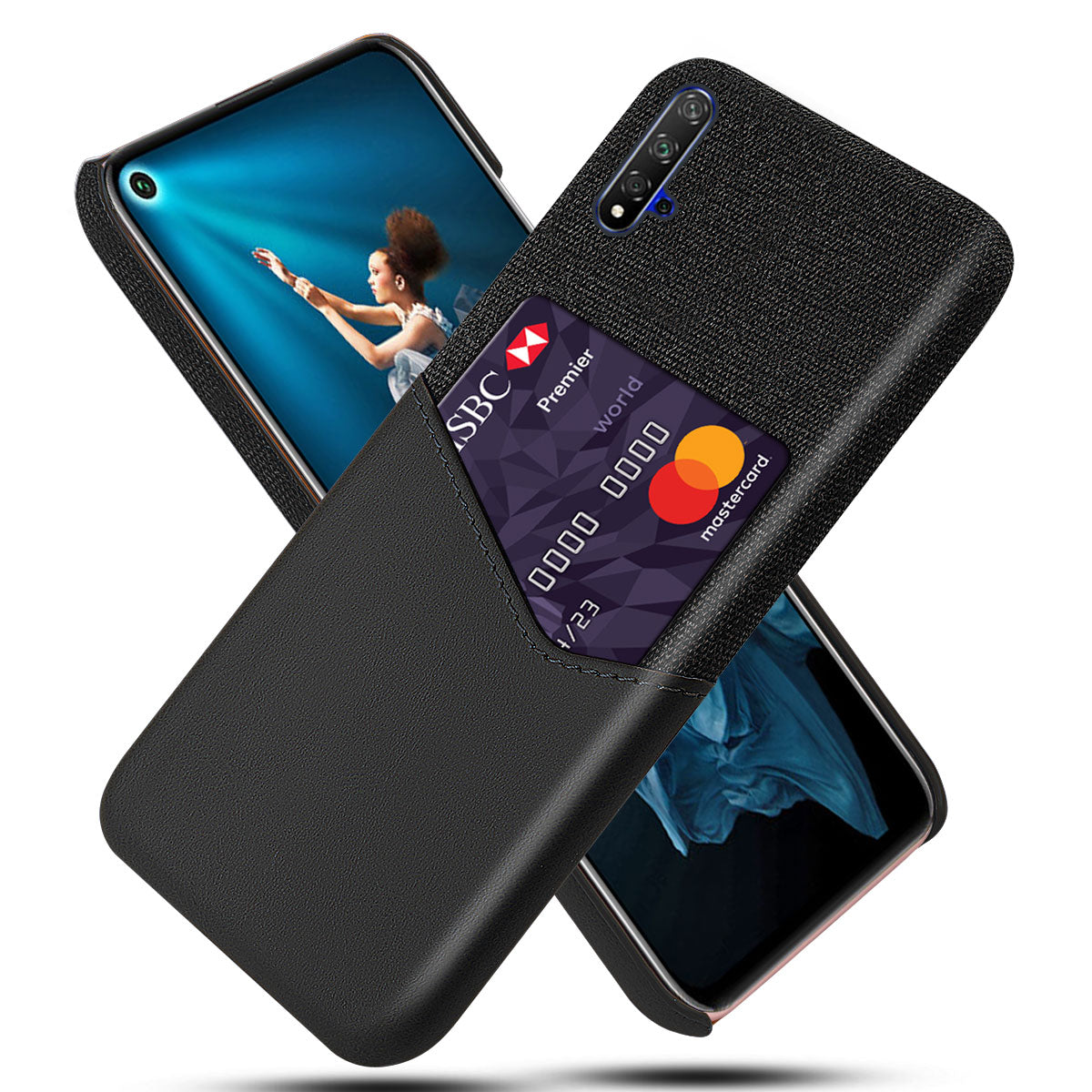 KSQ PC + PU + Cloth Hybrid Phone Back Shell Case with Card Slot for Huawei Honor 20/Honor 20S/nova 5T