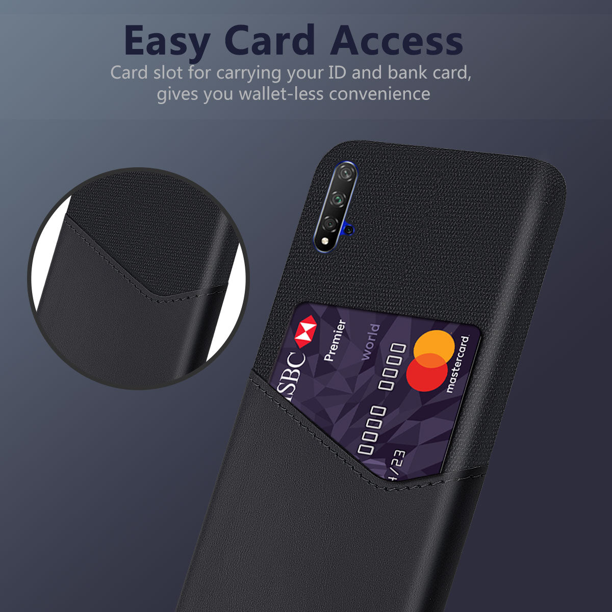 KSQ PC + PU + Cloth Hybrid Phone Back Shell Case with Card Slot for Huawei Honor 20/Honor 20S/nova 5T