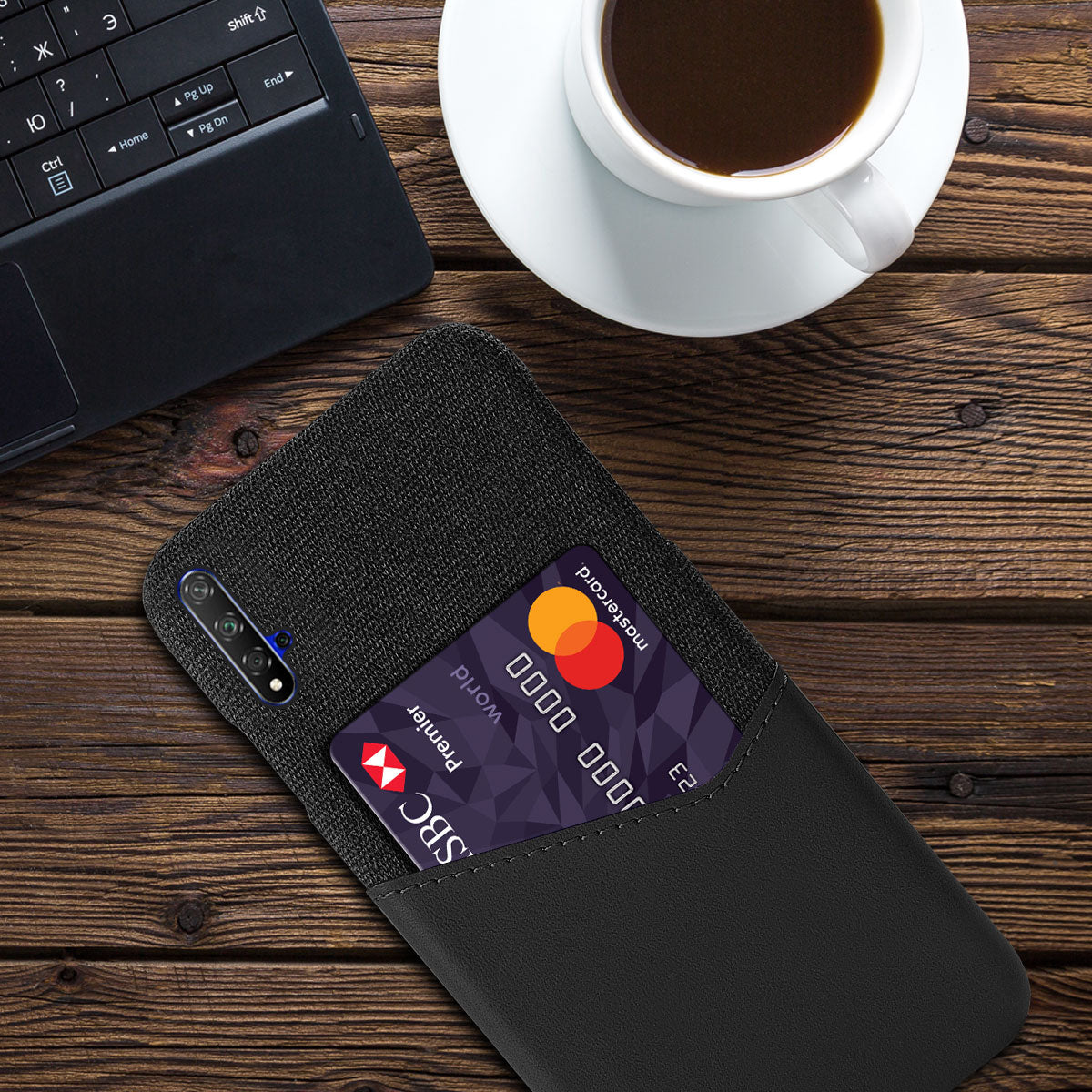 KSQ PC + PU + Cloth Hybrid Phone Back Shell Case with Card Slot for Huawei Honor 20/Honor 20S/nova 5T