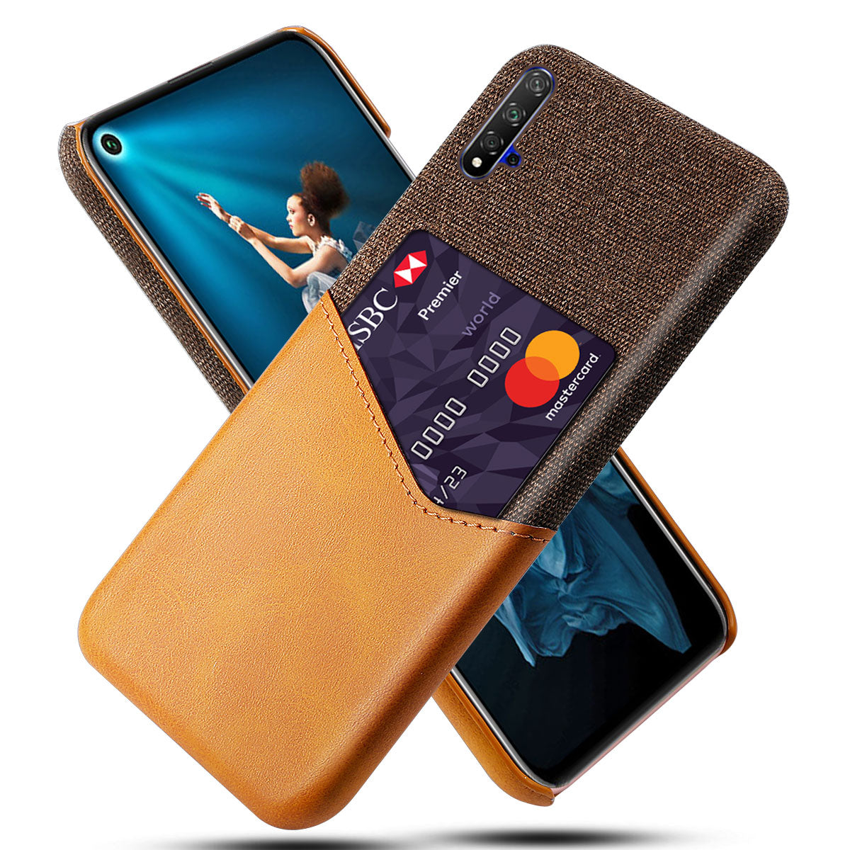 KSQ PC + PU + Cloth Hybrid Phone Back Shell Case with Card Slot for Huawei Honor 20/Honor 20S/nova 5T
