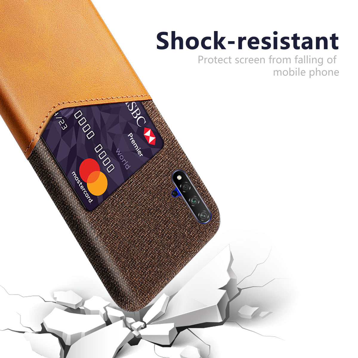 KSQ PC + PU + Cloth Hybrid Phone Back Shell Case with Card Slot for Huawei Honor 20/Honor 20S/nova 5T