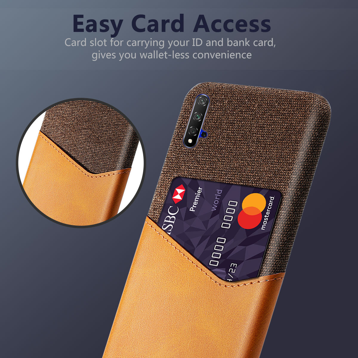 KSQ PC + PU + Cloth Hybrid Phone Back Shell Case with Card Slot for Huawei Honor 20/Honor 20S/nova 5T