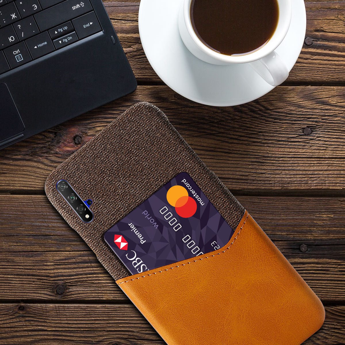 KSQ PC + PU + Cloth Hybrid Phone Back Shell Case with Card Slot for Huawei Honor 20/Honor 20S/nova 5T