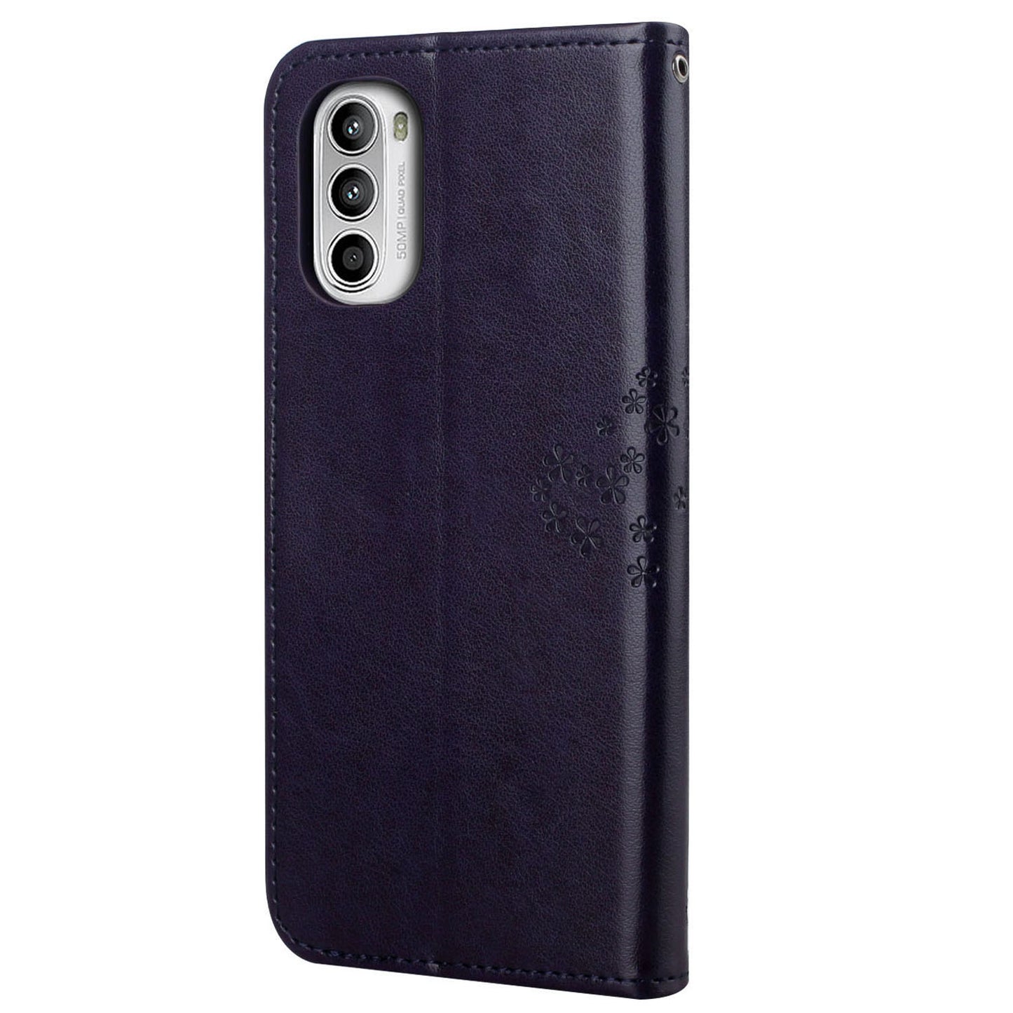 For Motorola Moto G52 4G Anti-scratch Anti-drop PU Leather Phone Cover Owl Tree Pattern Imprinted Wallet Style Stand Case with Wrist Strap