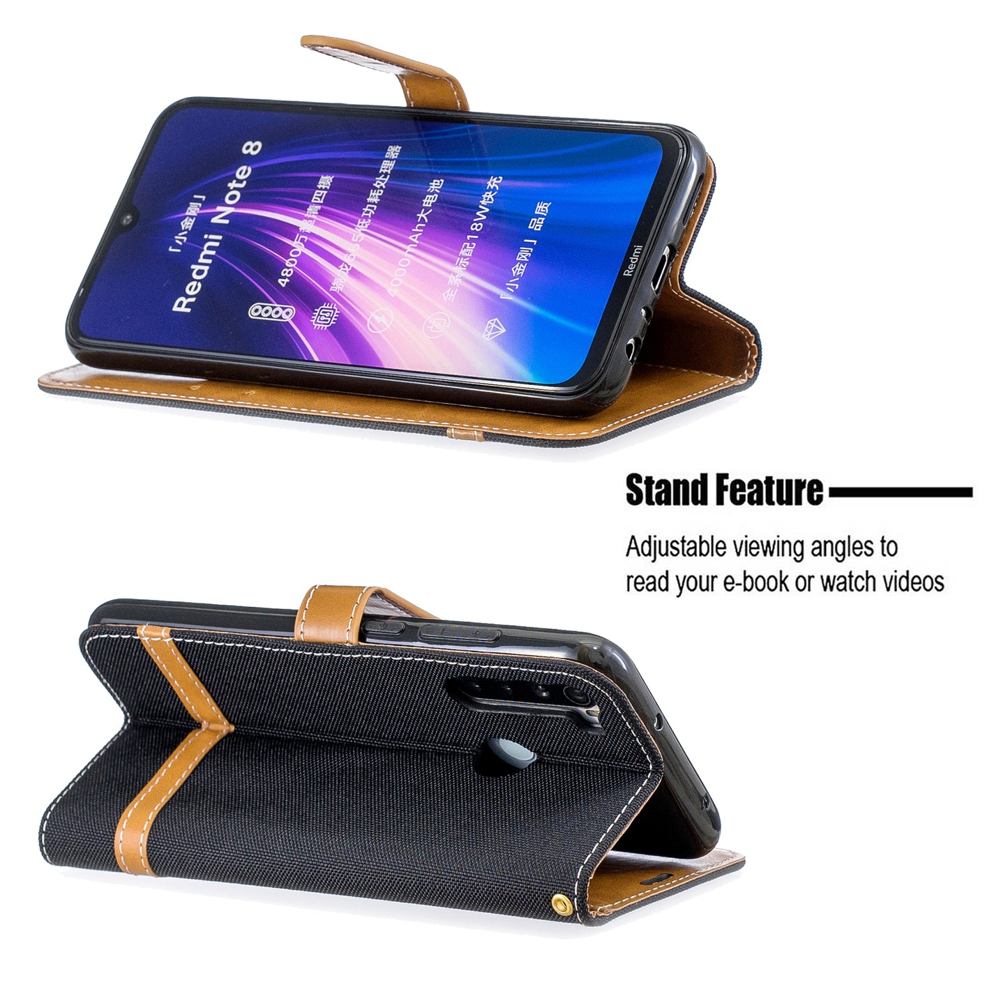 Assorted Color Jeans Cloth Leather Wallet Shell for Xiaomi Redmi Note 8