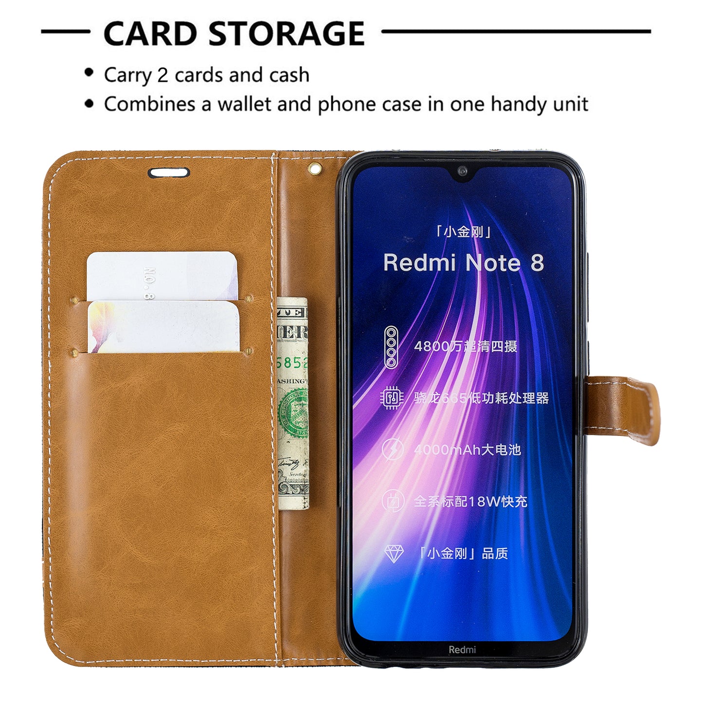 Assorted Color Jeans Cloth Leather Wallet Shell for Xiaomi Redmi Note 8