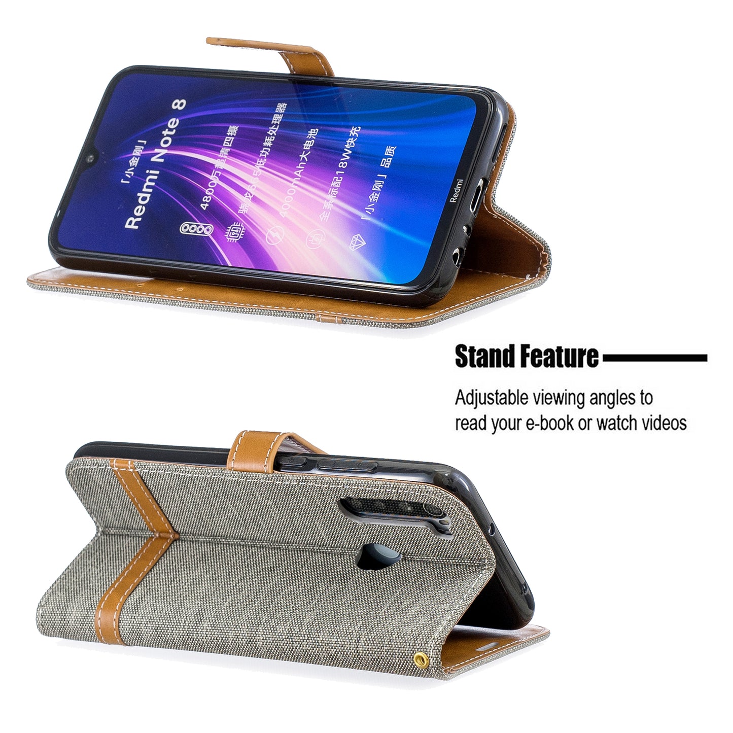 Assorted Color Jeans Cloth Leather Wallet Shell for Xiaomi Redmi Note 8