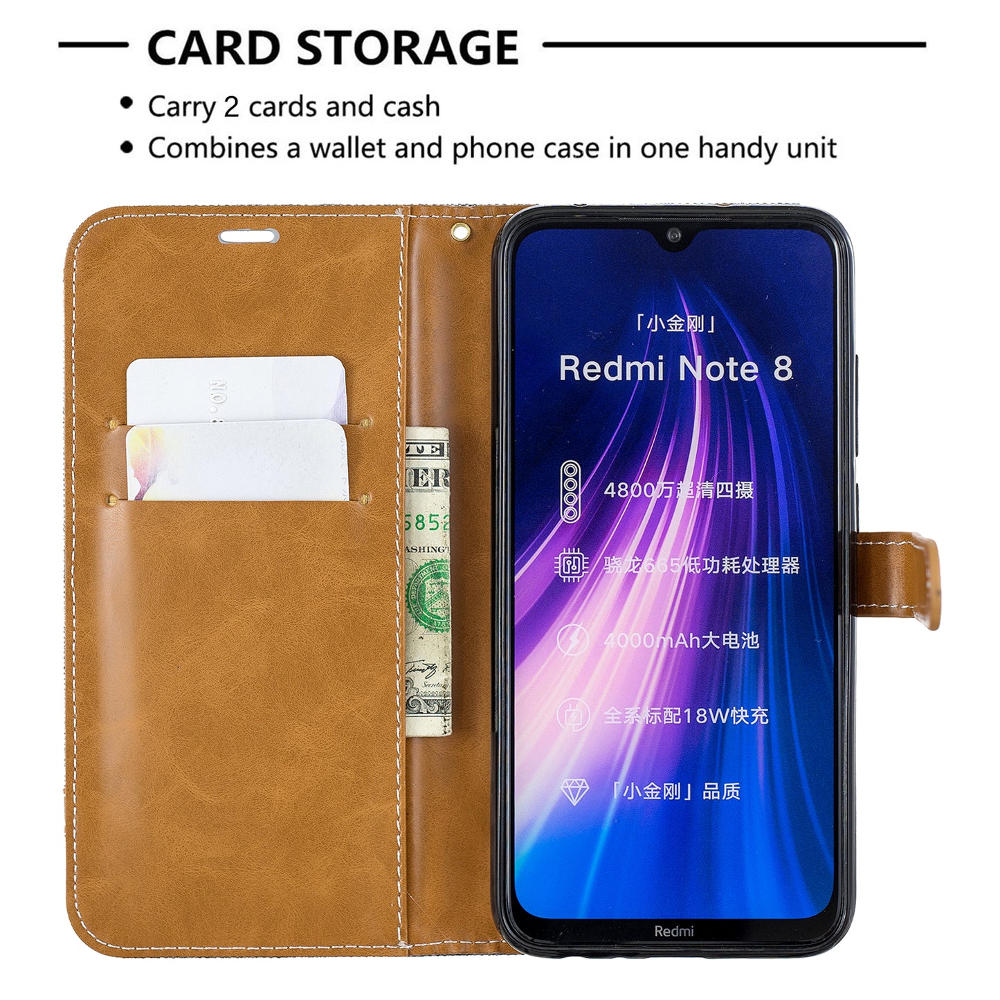 Assorted Color Jeans Cloth Leather Wallet Shell for Xiaomi Redmi Note 8