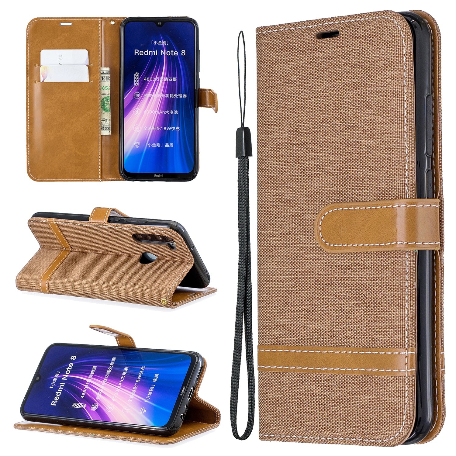 Assorted Color Jeans Cloth Leather Wallet Shell for Xiaomi Redmi Note 8