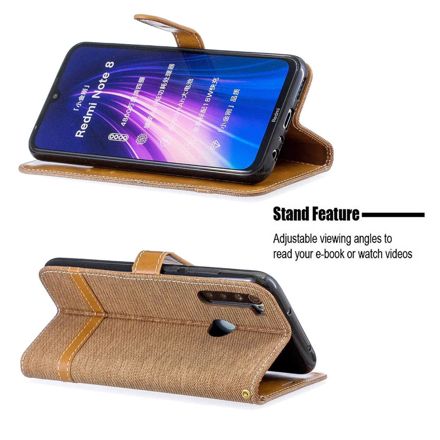 Assorted Color Jeans Cloth Leather Wallet Shell for Xiaomi Redmi Note 8