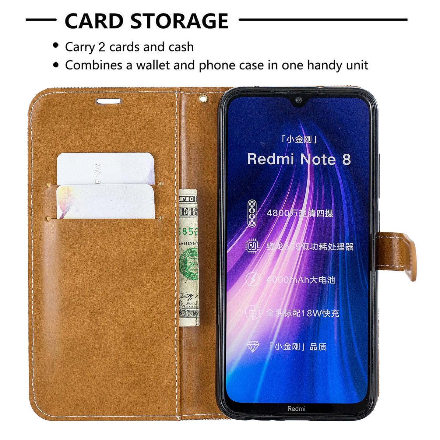 Assorted Color Jeans Cloth Leather Wallet Shell for Xiaomi Redmi Note 8
