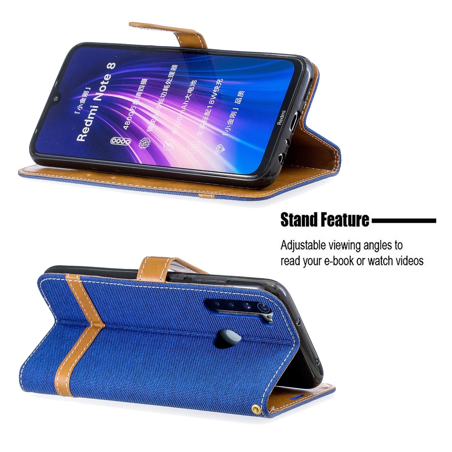 Assorted Color Jeans Cloth Leather Wallet Shell for Xiaomi Redmi Note 8
