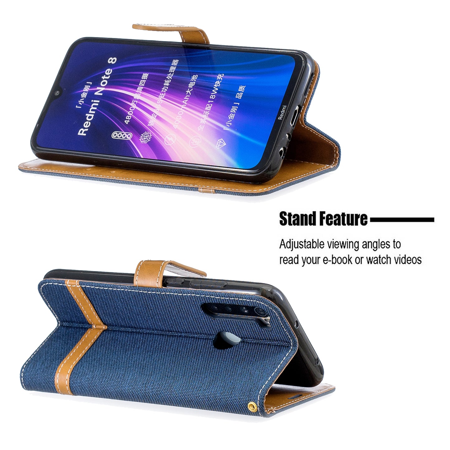 Assorted Color Jeans Cloth Leather Wallet Shell for Xiaomi Redmi Note 8