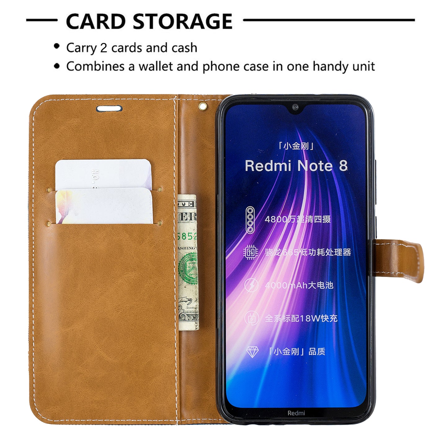 Assorted Color Jeans Cloth Leather Wallet Shell for Xiaomi Redmi Note 8
