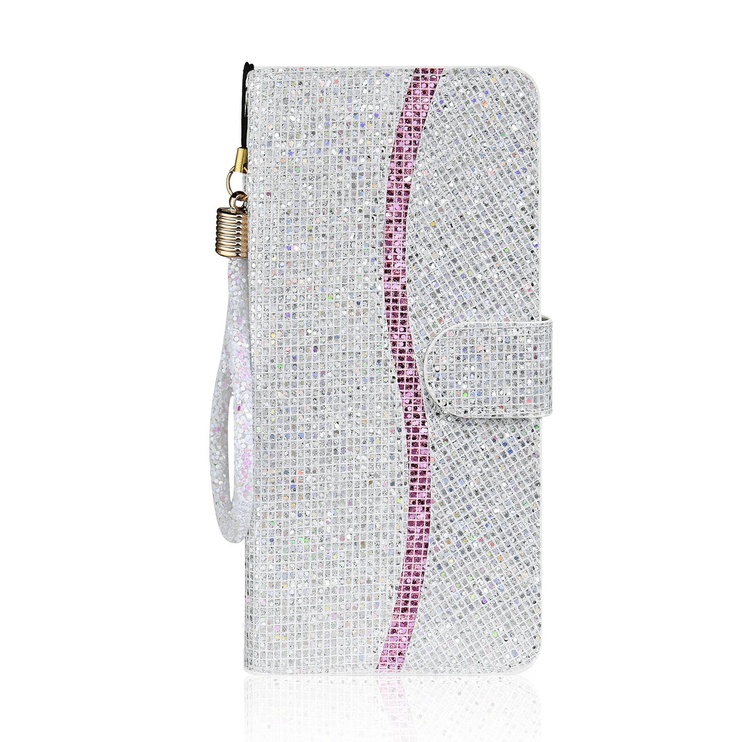 Phone Cover Glittery Powder Splicing Wallet Stand Leather Case for Xiaomi Redmi Note 8 Pro