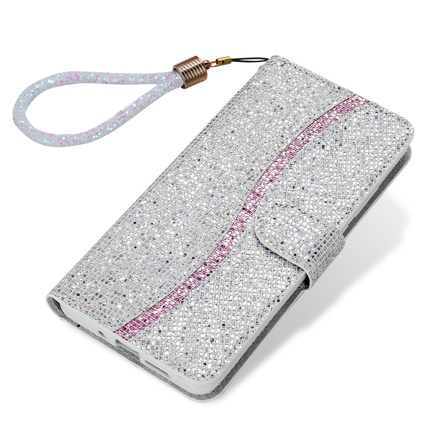 Phone Cover Glittery Powder Splicing Wallet Stand Leather Case for Xiaomi Redmi Note 8 Pro