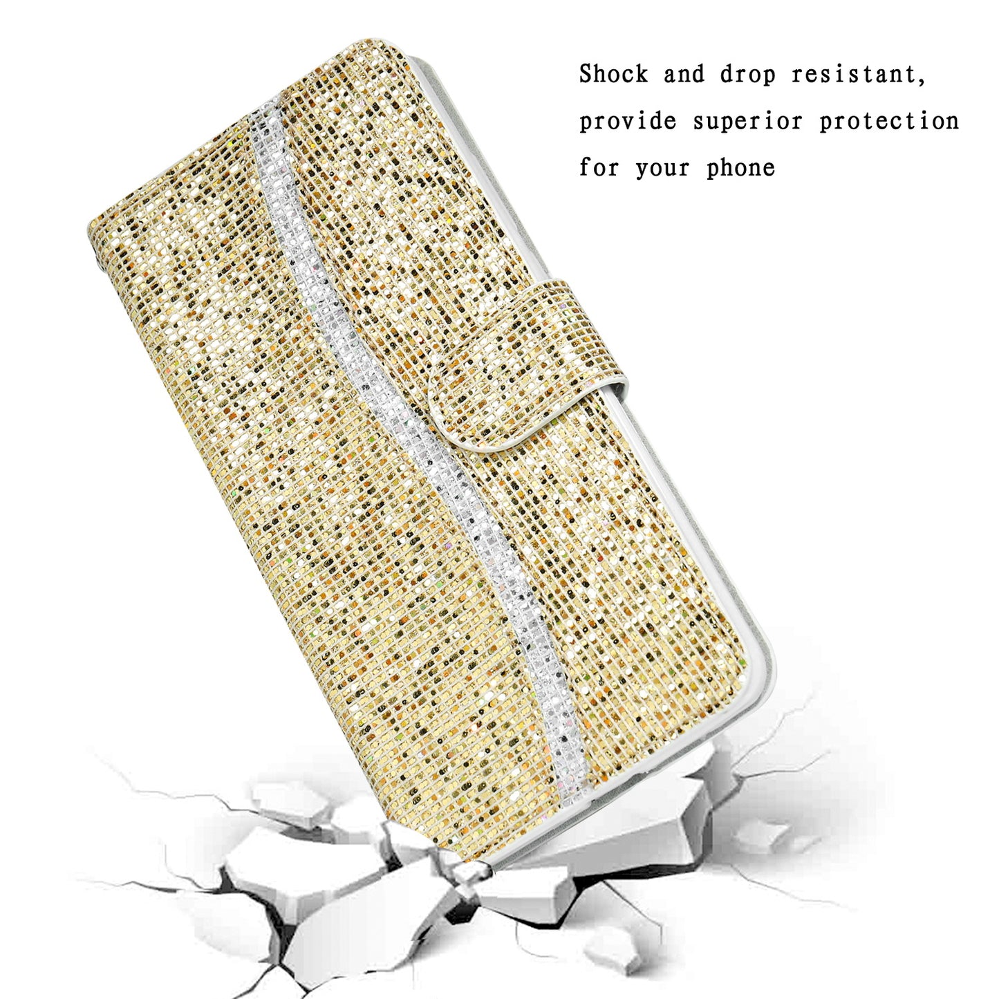 Phone Cover Glittery Powder Splicing Wallet Stand Leather Case for Xiaomi Redmi Note 8 Pro