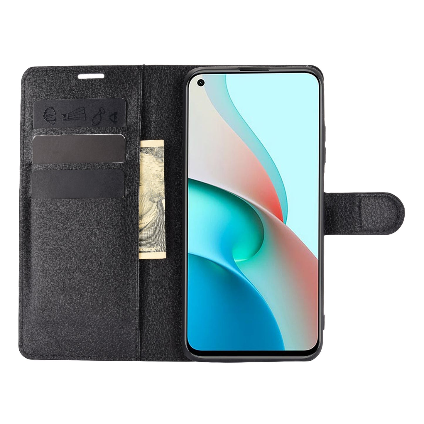 Wallet Design Folio Flip Litchi Texture Leather Phone Case with Stand for Xiaomi Redmi Note 9 5G/Note 9T 5G