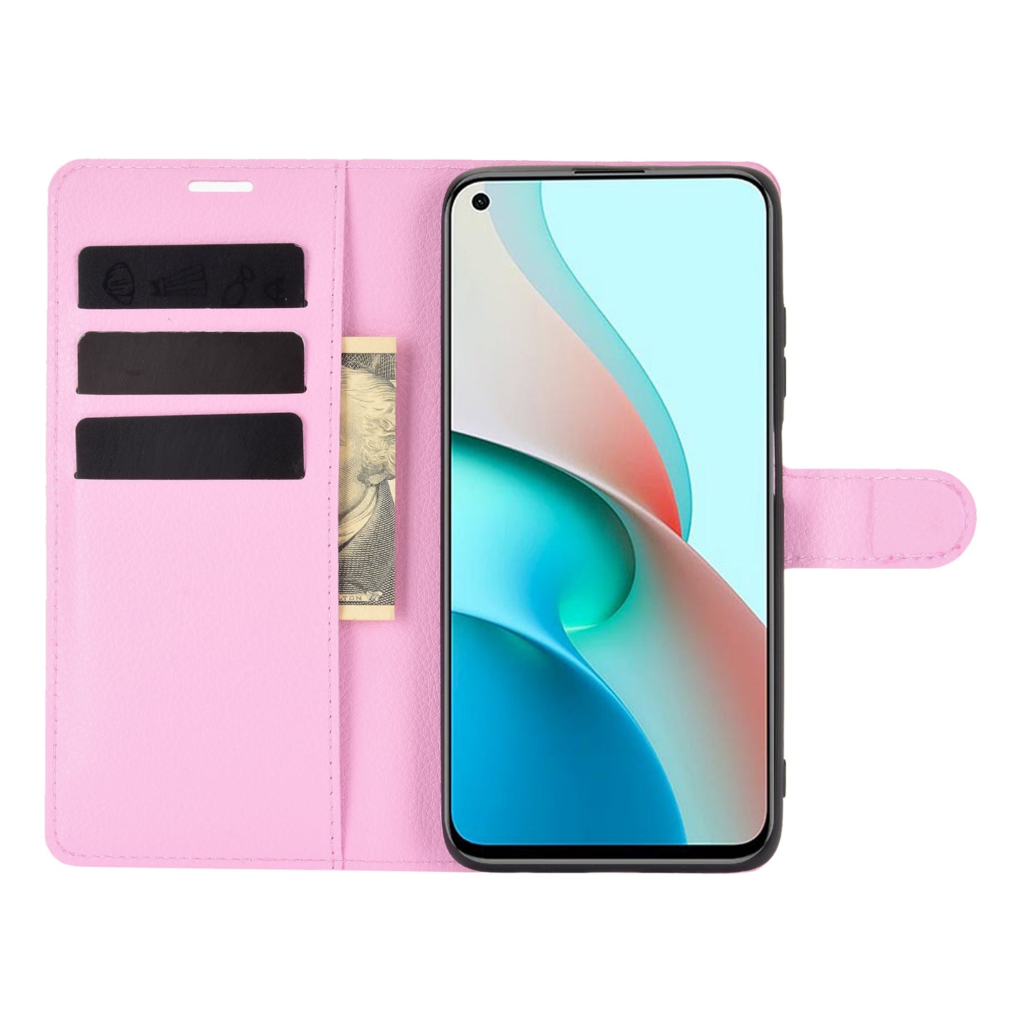Wallet Design Folio Flip Litchi Texture Leather Phone Case with Stand for Xiaomi Redmi Note 9 5G/Note 9T 5G